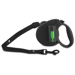 PAW Bio Retractable Leash with Green Pick-up Bags, Black