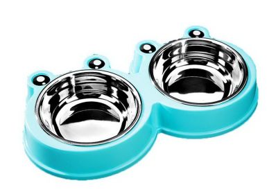 Dog Bowl Food Bowl Pet Stainless Steel Double Bowl Cat Bowl Cat Pot Feeders Blue