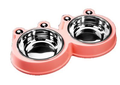 Dog Bowl Food Bowl Pet Stainless Steel Double Bowl Cat Bowl Cat Feeders Pink