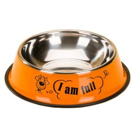 Random Pattern Cute Stainless Steel Food Bowl Pet Bowl Feeding Tray Dog Bowl, Orange