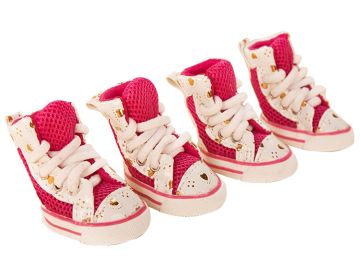 4 Pcs Fashion Breathable Mesh Pet Dog Puppy Shoes Boots PINK, NO.5