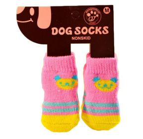 Pet Socks - Pet-Slip Bottom Pad Multicolor Variety Scratch Furniture--Pink Bear