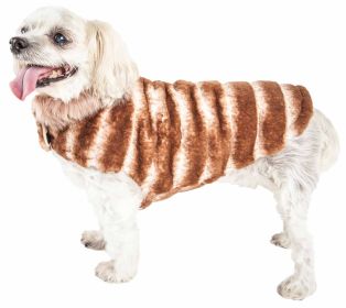 Pet Life  Luxe 'Tira-Poochoo' Tiramisu Patterned Mink Dog Coat Jacket (size: small)
