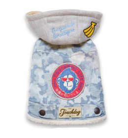 TouchdogOutlaw Designer Embellished Retro-Denim Pet Dog Hooded Jacket Coat (Color: Pink, size: X-Small)