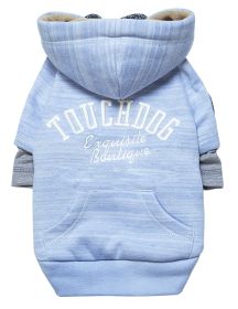 Touchdog Hampton Beach Designer Ultra Soft Sand-Blasted Cotton Pet Dog Hoodie Sweater (Color: Blue, size: large)
