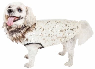 Pet Life  Luxe 'Gilded Rawffled' Gold-Plated Designer Fur Dog Jacket Coat (size: small)